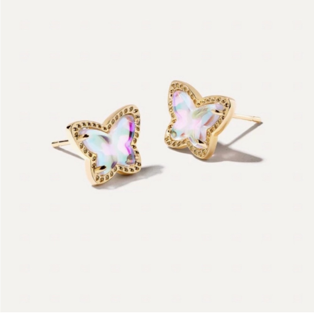 NWT Kendra Scott Lillia Butterfly Dichroic Glass Gold Stud Earrings